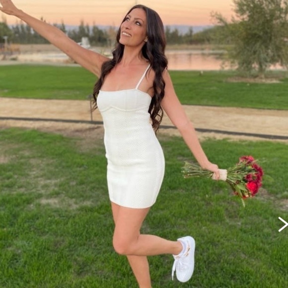 Hervé Léger White Ribbed Mini Dress - Picture 1 of 6